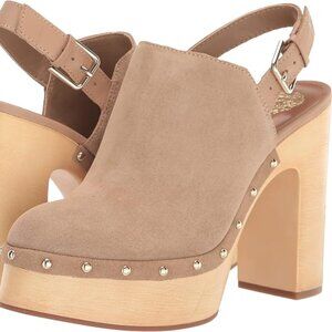 NEW Vince Camuto Ithernda Studded Suede Clog Heels – Tortilla (Size 7.5M) 🤎✨